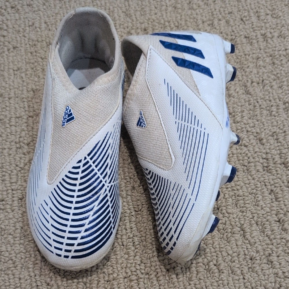 Adidas Kids White and Navy Predator Soccer Boots